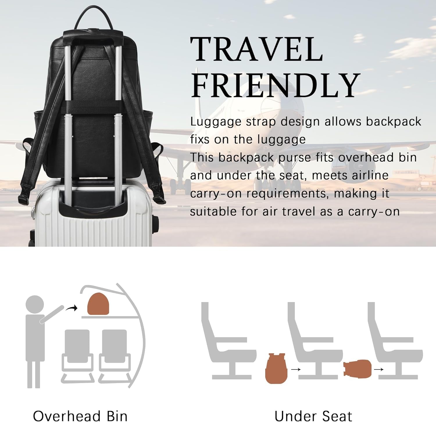 Laptop Backpack for Women,Leather Backpack with 15.6 Inch Laptop Compartment,Large Capacity Computer Backpacks Purse,Carry-On Travel Backpacks,Casual Daypack for Work Business College,Black