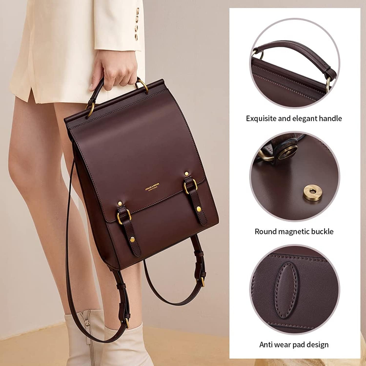 Leather Backpack Purse for Women Fashion Travel Shoulder Bag | Genuine Leather and Microfiber Leather, College Backpacks, Vintage, Casual Work Bag