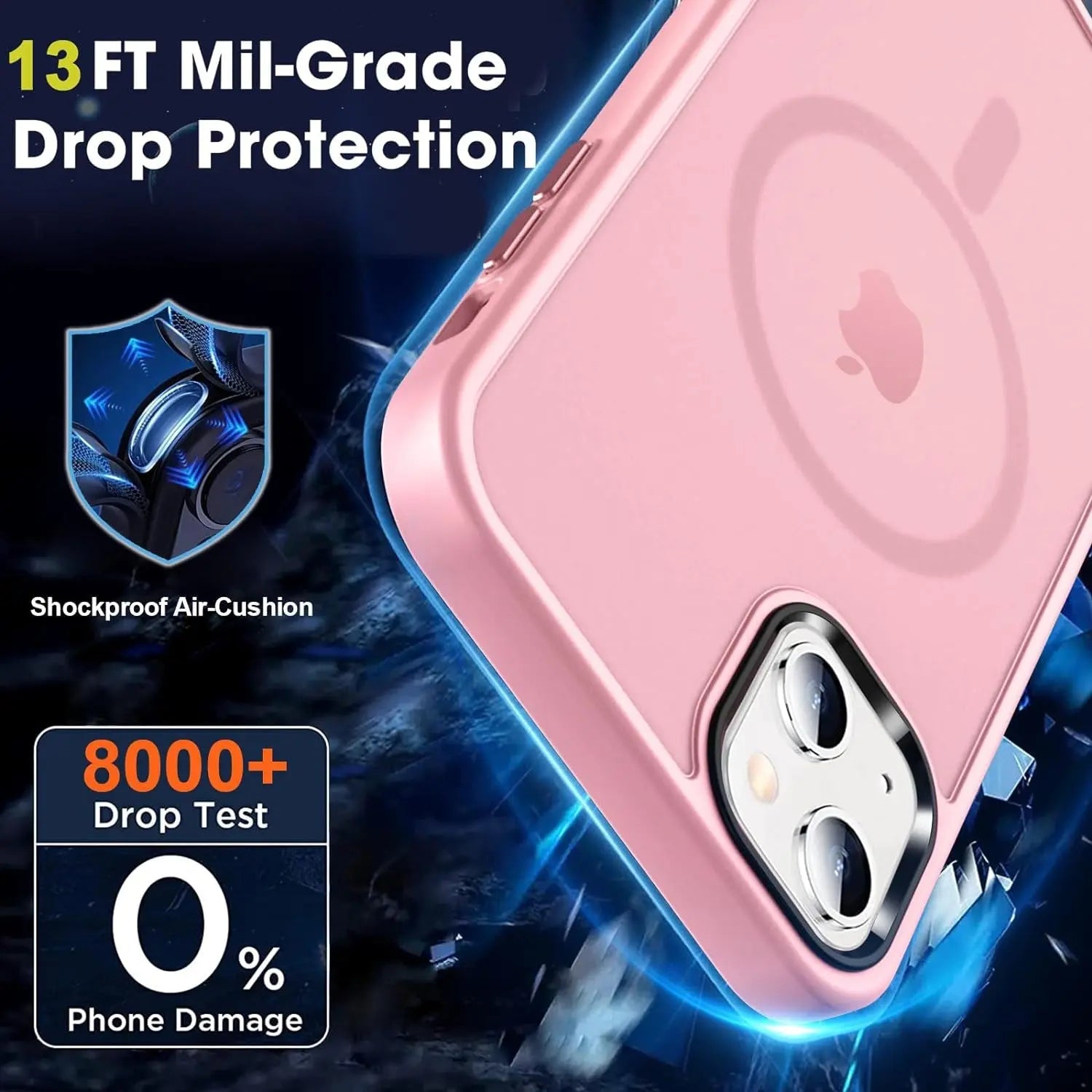 Strong Magnetic for Iphone 13 Case, [Compatible with Magsafe][Screen Protector+Camera Lens Protector] Translucent Matte Back Slim Shockproof Case for Iphone 13 Phone Case 6.1", Pink