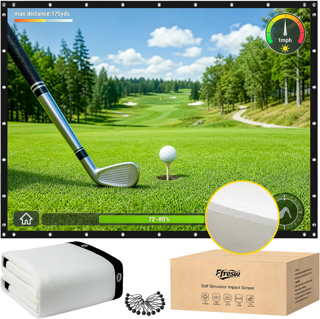 Golf Simulator Impact Screen, Triple Layer Projection Screen for Home, 3 Layer Pull down Golf Projector Screen, Ultra Clear Golf Simulators Screen for Home Golf Practice (10'×8')