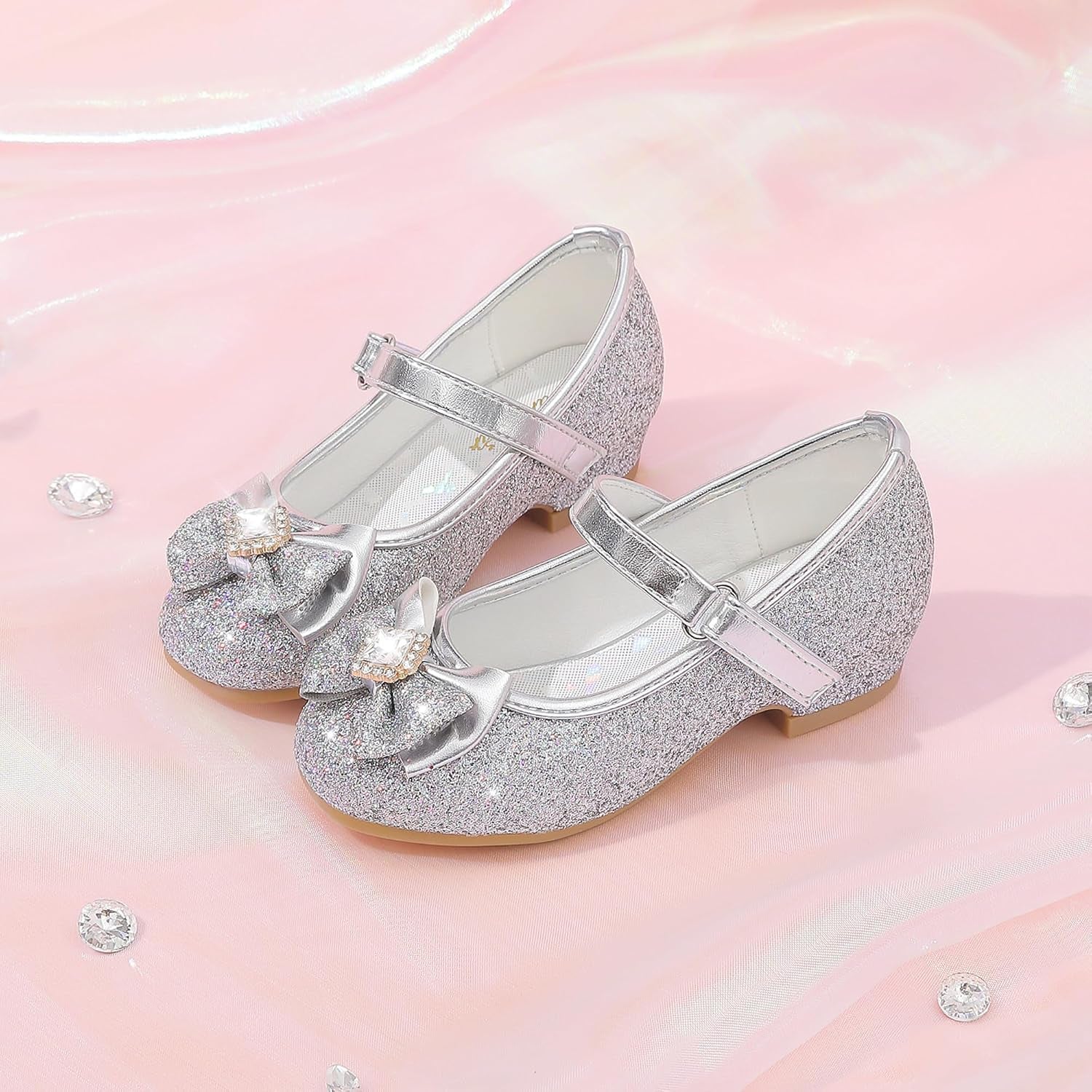 Girls Dress Shoes Mary Jane Wedding Flower Bridesmaids Heels Glitter Princess Shoes for Kids Toddler