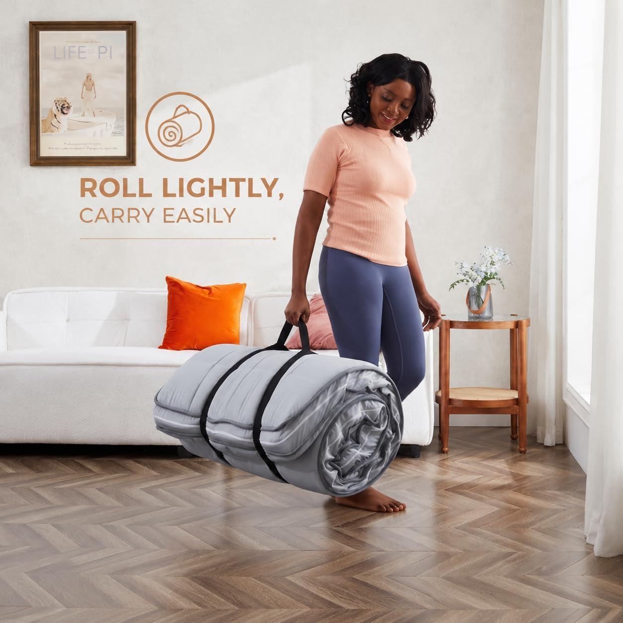 4Inch Cot Mattress Topper,Gel Memory Foam,Machine Washable Thickened Pillow Top Cover,Roll up Floors Mat,Portable Folding Sleep Pad,Small Single (72 X 24“)