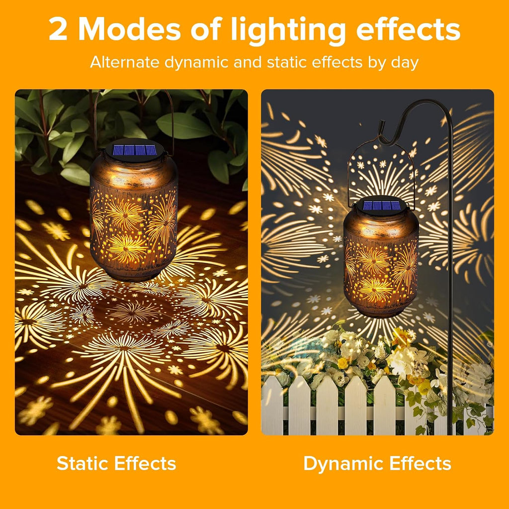 Solar Lanterns Outdoor Waterproof - Hummingbird Solar Lights for Garden, Hanging Metal Lantern Decor for Patio, Yard - Christmas Mothers Day Gifts for Women, Mom, Grandma (Fireworks, 1)