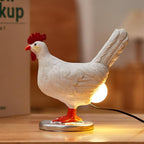 Funny Chicken Egg Lamp with LED Lifelike Chicken Night Light - USB Resin Warm Table Light Decor for Kids & Friends (A)