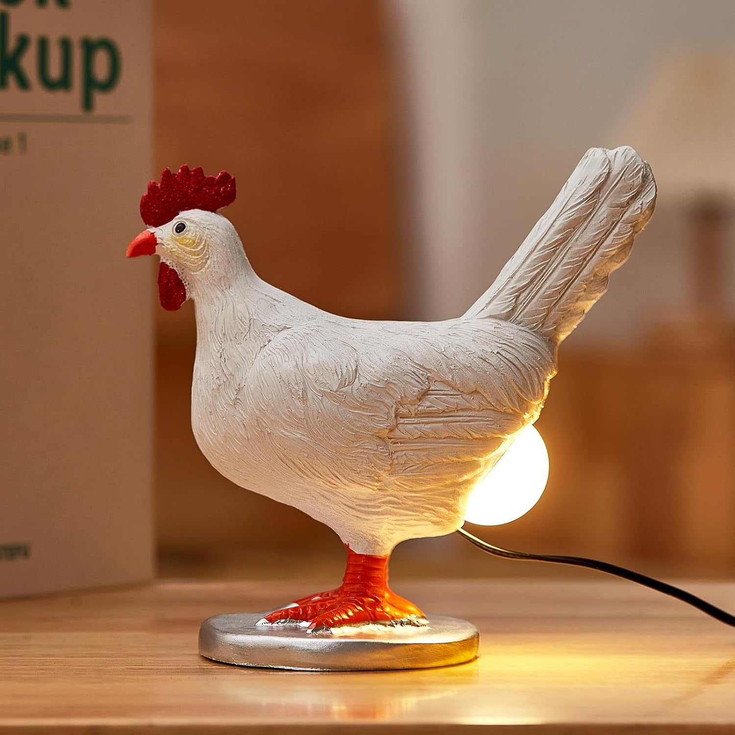 Funny Chicken Egg Lamp with LED Lifelike Chicken Night Light - USB Resin Warm Table Light Decor for Kids & Friends (A)