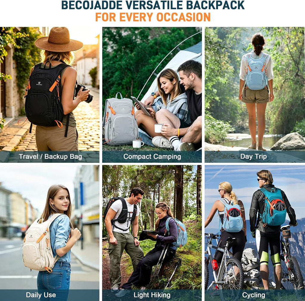 15L Hiking Backpack Lightweight Travel Backpacks Water-Resistant Daypack Fits Cycling Helmets for Men Women for Daily Outdoor Camping, Beige