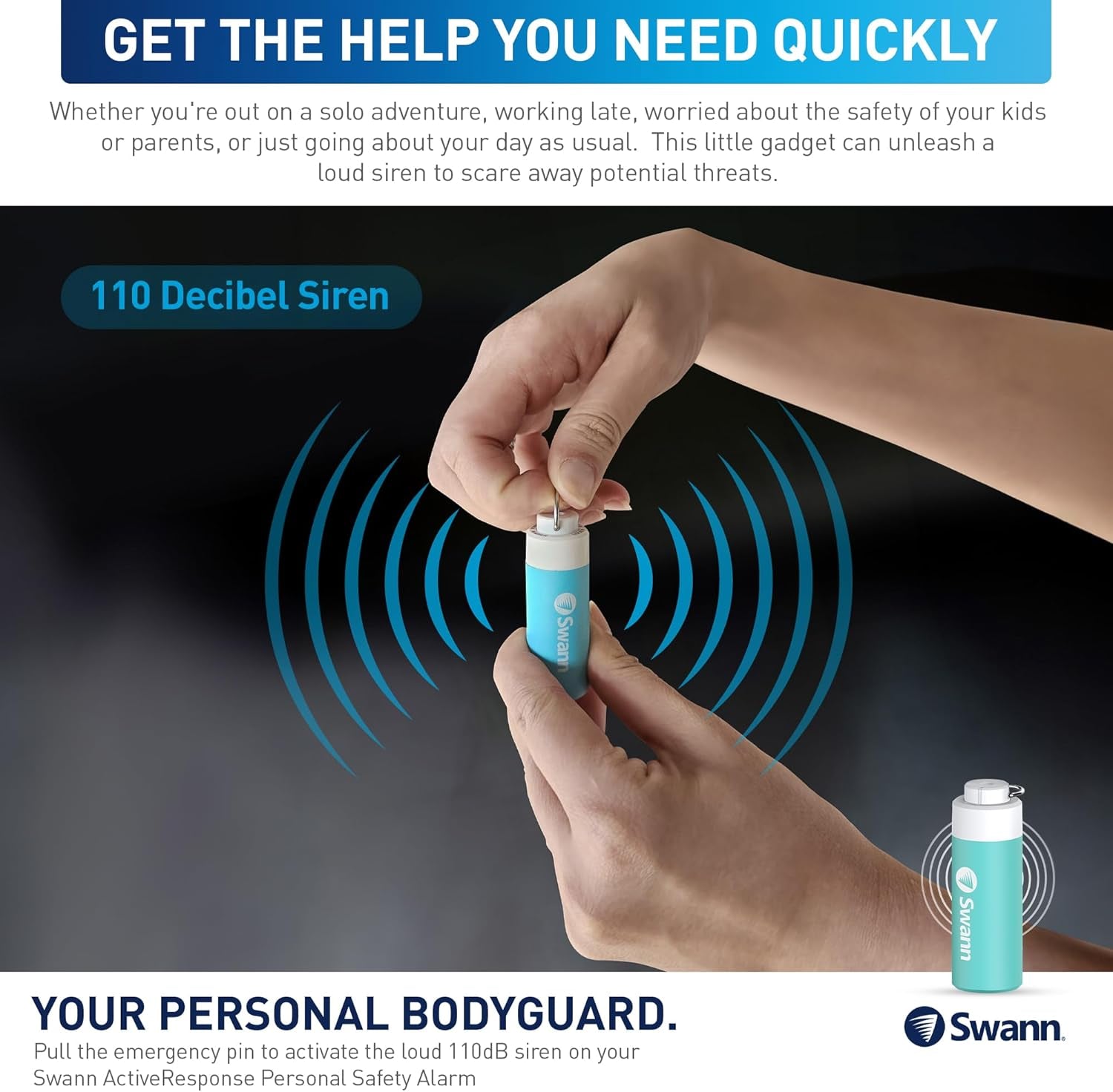 Activeresponse Mobile Personal Safety Alarm - 110Db Loud Emergency Siren with SMS Alerts & Mobile Connectivity, Long Battery Life, Smart SOS Safety Alarm, Key Chain, MPRS