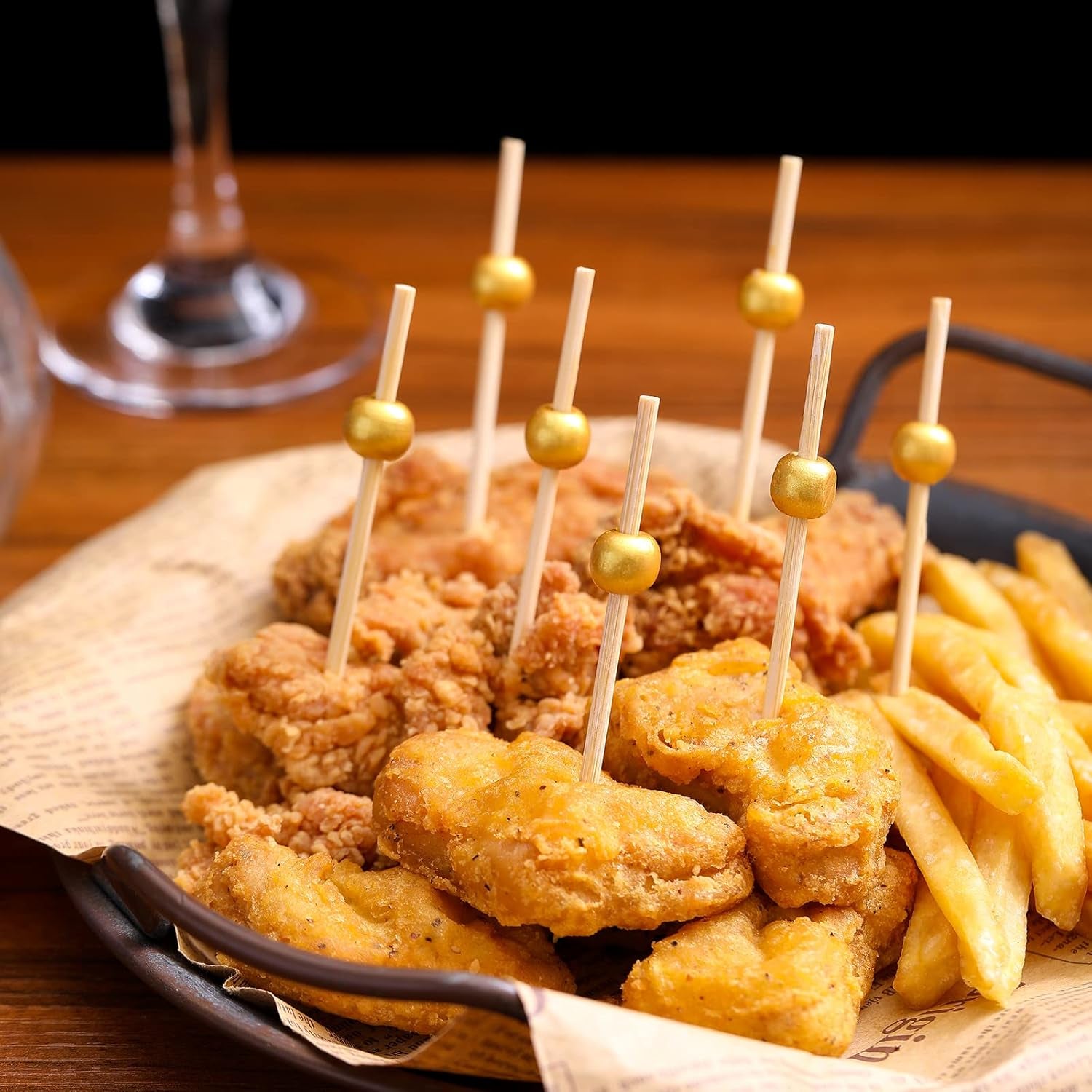 200 Pcs Cocktail Picks, 4.7 Inch Toothpicks for Appetizers, Bamboo Cocktail Sticks Skewers for Drinks, Desserts, Charcuterie, Wedding Party Fancy Toothpicks, Gold Pearl Mini Food Picks Decorative