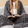 Chunky Knit Throw Blanket 50X70, Graphite Gray Chenille Throw Blanket for Couch Bed Sofa, Soft Fluffy Cable Knit Blanket, Oeko-Tex Certified, Machine Washable