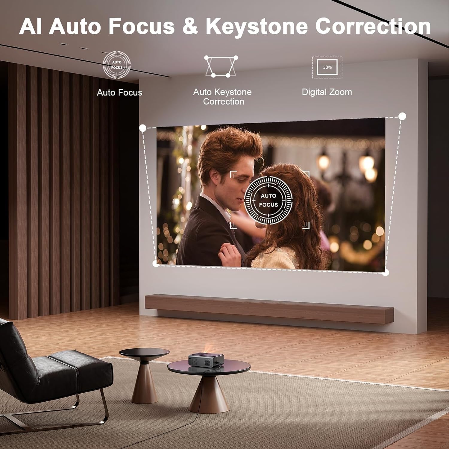 [Officially-Licensed APP] 4K Smart Projector with Wifi and Bluetooth, Auto Focus & Keystone,  Native 1080P Portable Outdoor Projector, Mini Movie Proyector for Bedroom/Home
