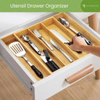 Kitchen Drawer Organizer - Expandable Utensil Drawer Organizer for Kitchen, Cutlery Tray & Silverware Organizer, 3-5 Slots - Bamboo Organizer for Utensils & Flatware (Natural)