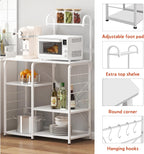 Microwave Stand Kitchen Cart, Microwave Cart Stand 35.4 Inches, Kitchen Utility Storage 3-Tierx4-Tier for Baker and Rack and Spice Rack Organizer Workstation Shelf,White