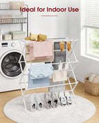 Foldable Clothes Drying Rack – Metal Laundry Drying Rack with Non-Slip Feet, 3-Tier Space-Saving Clothing Rack for Organization, Indoor & Outdoor Use, 11.4" D X 29.1" W X 37.4" H, White