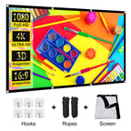 Projection Screen 100 Inch 16:9  Projector Screen Portable Outdoor Indoor Wrinkle-Free 4K HD Wall-Mounted Backyard Movie Night Camping Office Presentation (221X125Cm)