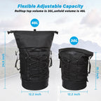Motorcycle Sissy Bar Backrest Bag Travel Luggage Bag, Large Capacity Duffle Bags Expandable 30L-48L, Motorcycle Gear Tail Bags with Rain Cover&Shoulder Strap, Black