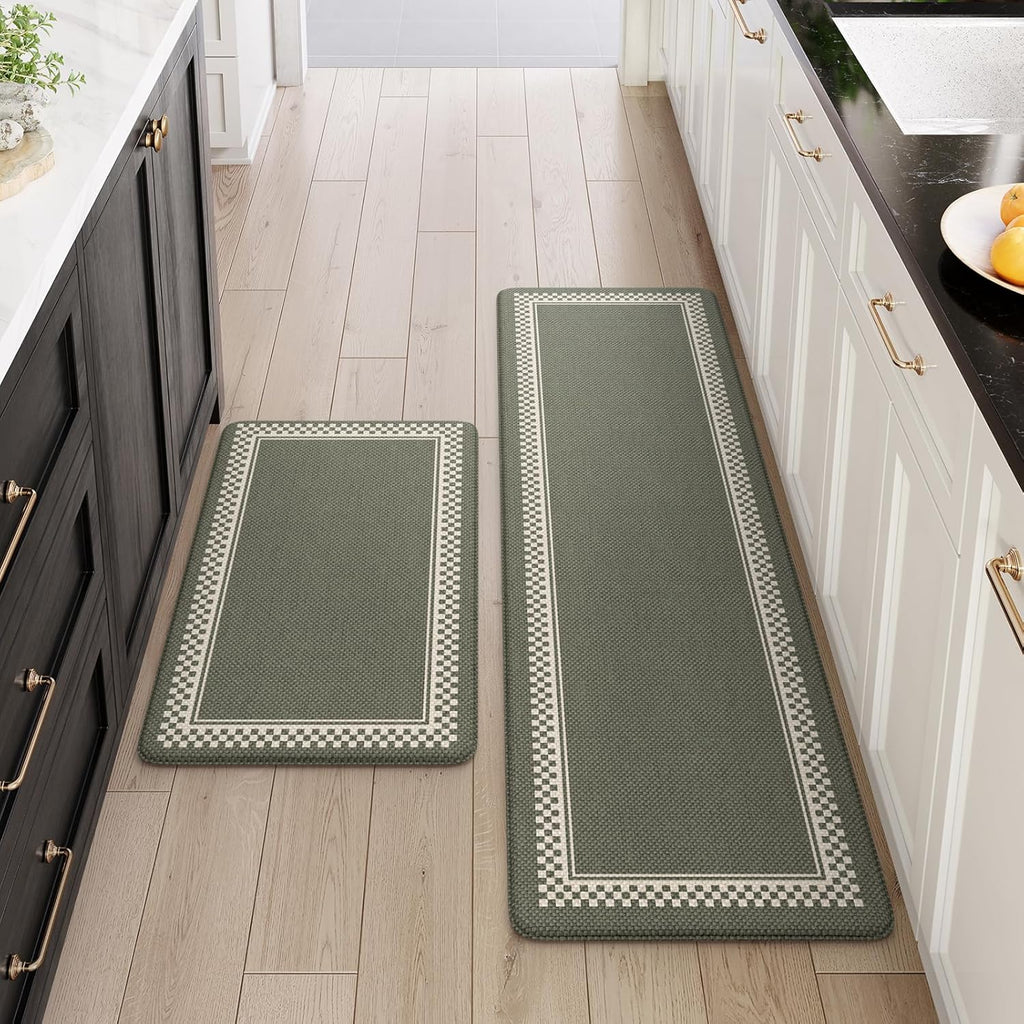 Kitchen Floor Mats Cushioned anti Fatigue,Waterproof Kitchen Mats for Floor 2 Piece,Memory Foam Kitchen Mat,Comfort Kitchen Sink Rug for Bathroom Laundry Office,Green