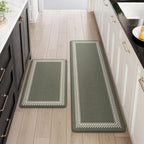 Kitchen Floor Mats Cushioned anti Fatigue,Waterproof Kitchen Mats for Floor 2 Piece,Memory Foam Kitchen Mat,Comfort Kitchen Sink Rug for Bathroom Laundry Office,Green