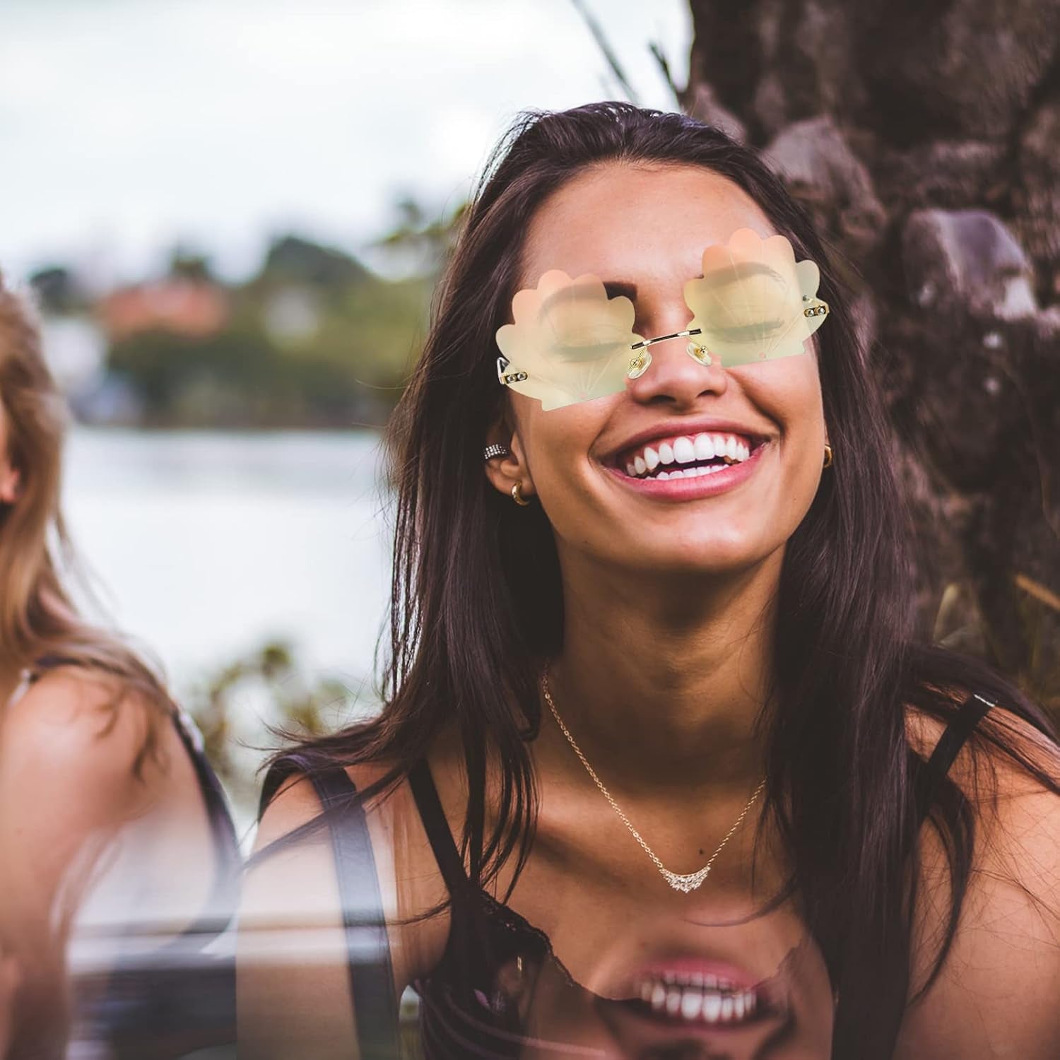 Seashell Sunglasses: Shell Shaped Eyeglasses, Fashion Rimless Wave Sunglasses for Girls Women