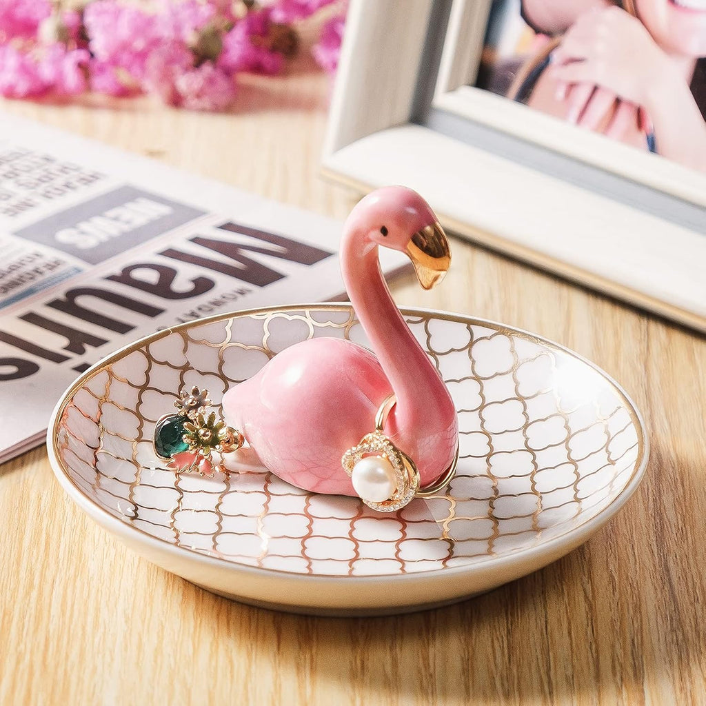 Flamingo Gifts for Women Ring Holder for Jewelry, Pink Decor Flamingo Gift for Women Girls Friend Her Mom Mothers Day Birthday Christmas Thanksgiving Valentines