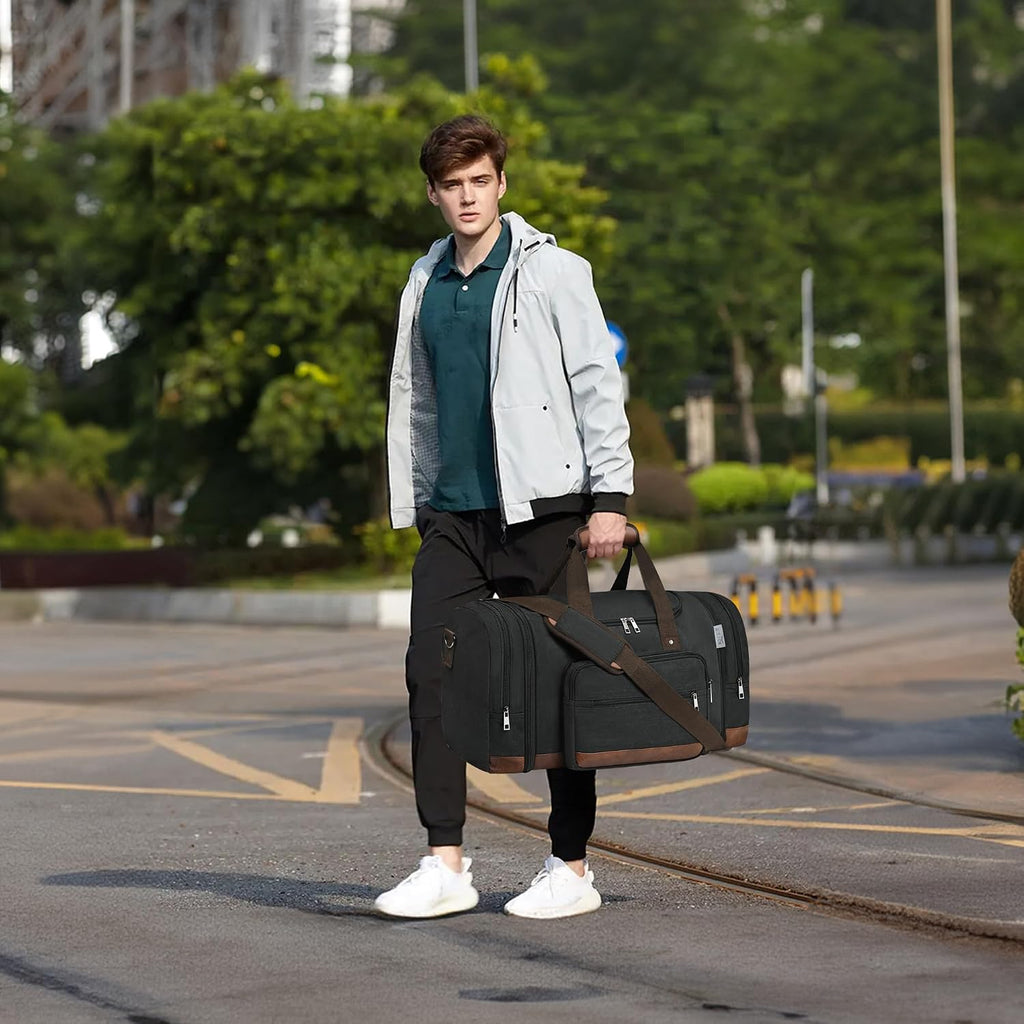 Duffle Bag for Travel,Overnight Weekend Gym Carry on Luggage Bag, 50L Canvas Travel Duffel Bag for Men Women, Expandable Spacious Travel Duffel Bag, Black