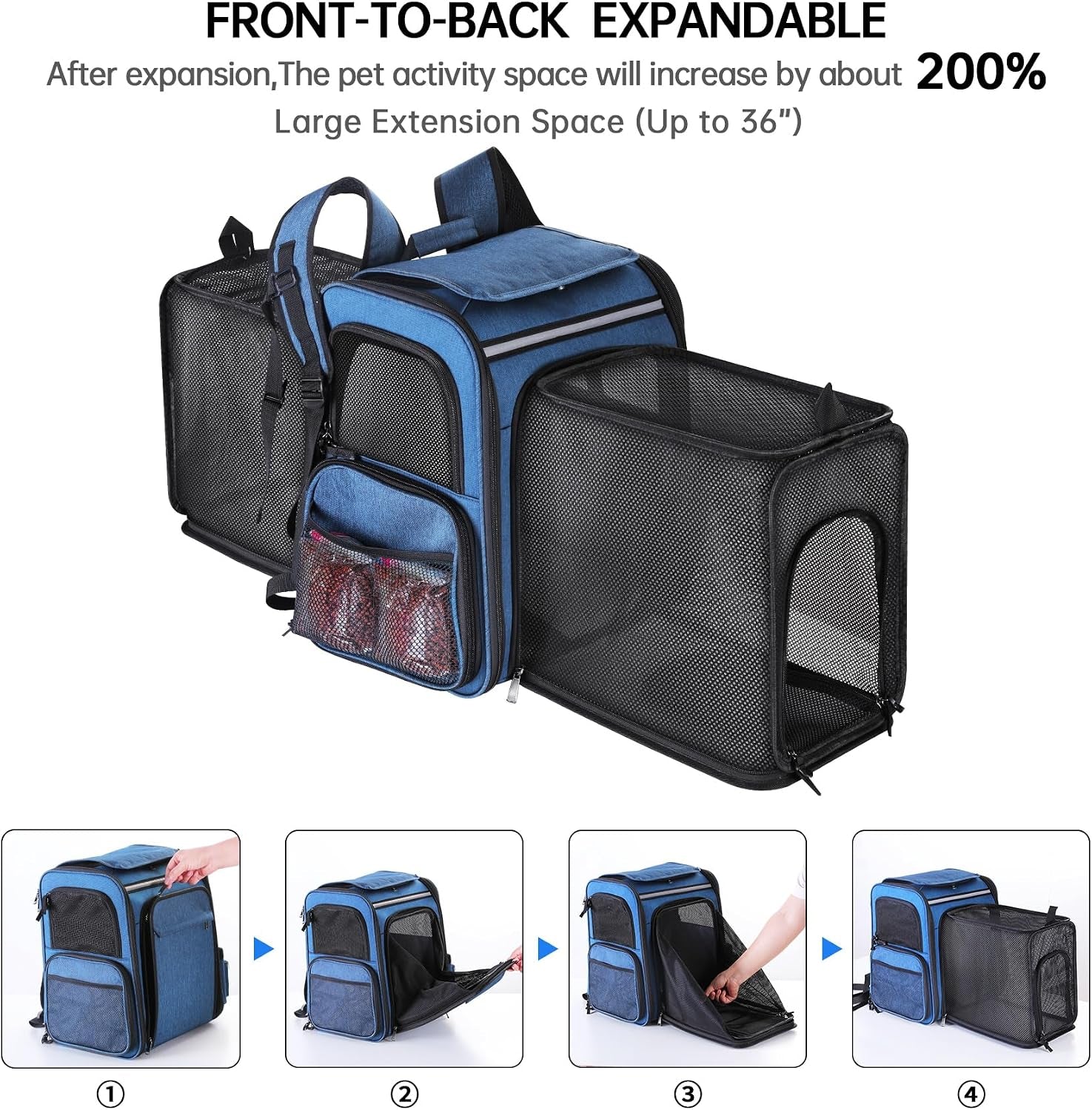 Cat Carrier Backpack for Travel,Dog Carrier Backpack for Large Cat, Small Dogs,Puppies up to 20 Lbs,Expandable Cat Backpack for Outdoor Hiking,Pet Carrier Backpack,Cat Backpack Carrier (Blue)
