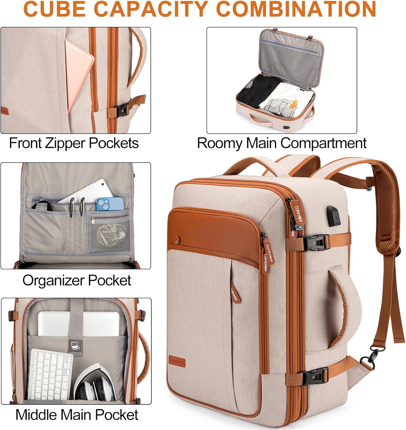 40L Expandable Carry on Travel Backpack with 4 Packing Cubes | Flight Approved, Fits 17 Inch Laptop, Water-Resistant, Suitcase Backpack, Business Weekender Luggage, Gift for Men & Women