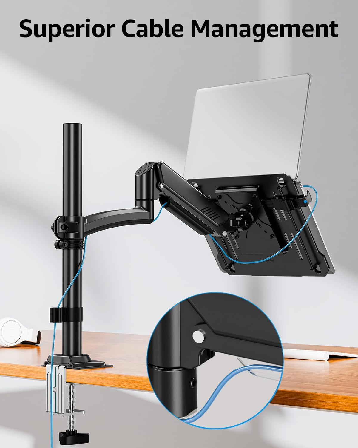 Laptop Desk Mount, Adjustable Laptop Stand for Max 17" Notebook or 32" Monitor, Laptops Arm Mount for Desk Holds 4.4-22Lbs, Tall Laptops Stand with Clamp/Grommet