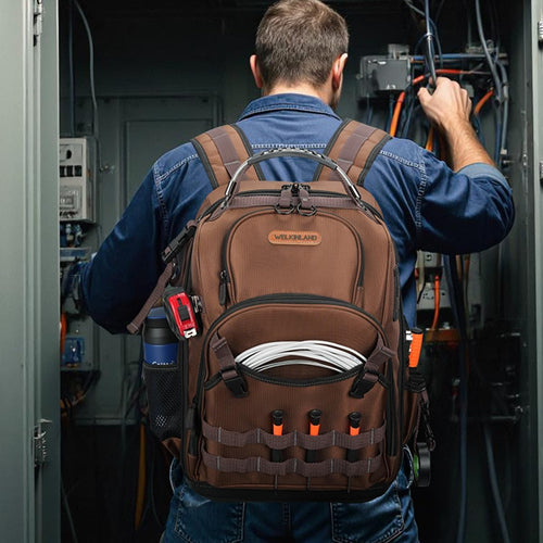 -70Pockets HVAC Backpack, Hard-Bottom Tool Backpack Electrician | Heavy Duty Backpacks for Tools, Back Pack Tool Bags for Men, Waterproof Tool Backpack Hard Bottom, Field Backpack Toolbag