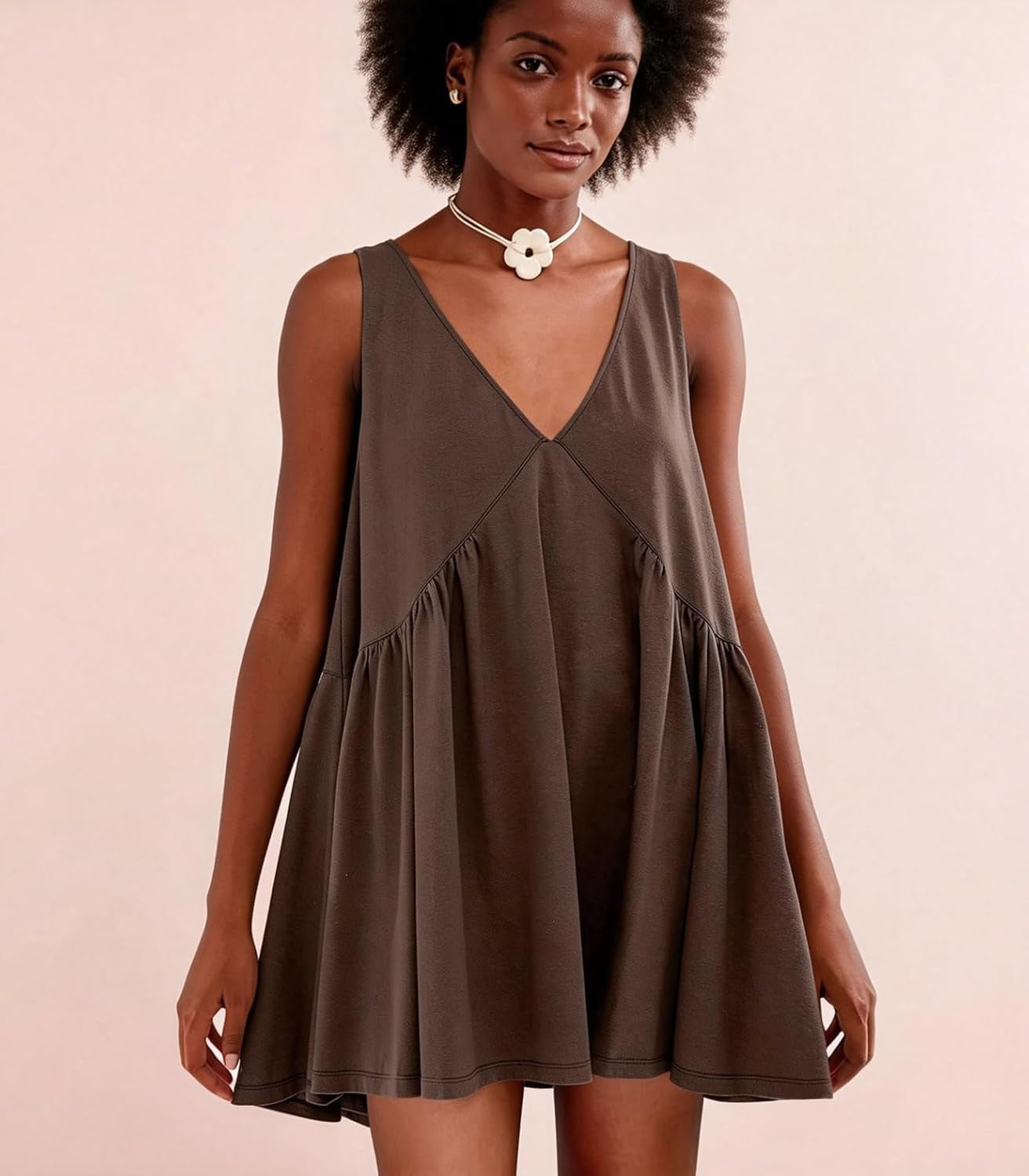 Womens Summer Babydoll Mini Dress Casual Swing Flowy Beach Sundress | V Neck Sleeveless Country Dress,Plus Size Loose Shift Western Dress,2 Deep Pockets, a Line Short Tank Dress