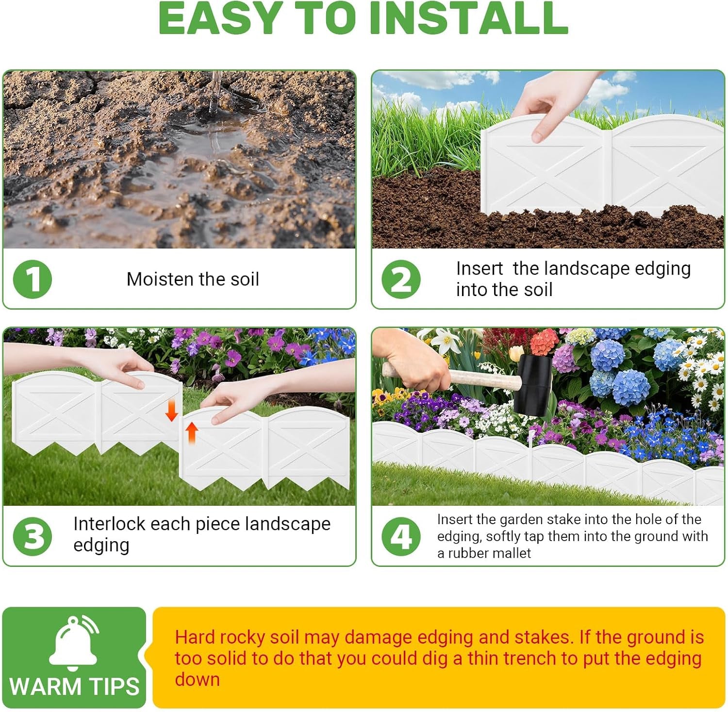40Ft Edging for Landscaping 6 Inch Tall Garden Edging with 40Pcs Anchoring Stakes, 40Pcs White Garden Edging Border Landscape Edging Flower Bed Edging Borders