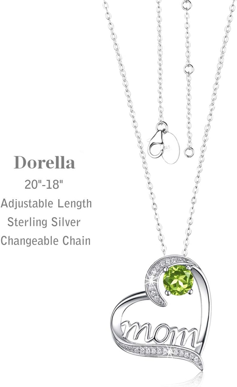 Birthday Gifts for Women 925 Sterling Silver Mom Necklace August September Birthstones Necklace Peridot Blue Sapphire and More Stones Jewelry for Her Love Heart Pendant Necklace
