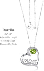 Birthday Gifts for Women 925 Sterling Silver Mom Necklace August September Birthstones Necklace Peridot Blue Sapphire and More Stones Jewelry for Her Love Heart Pendant Necklace