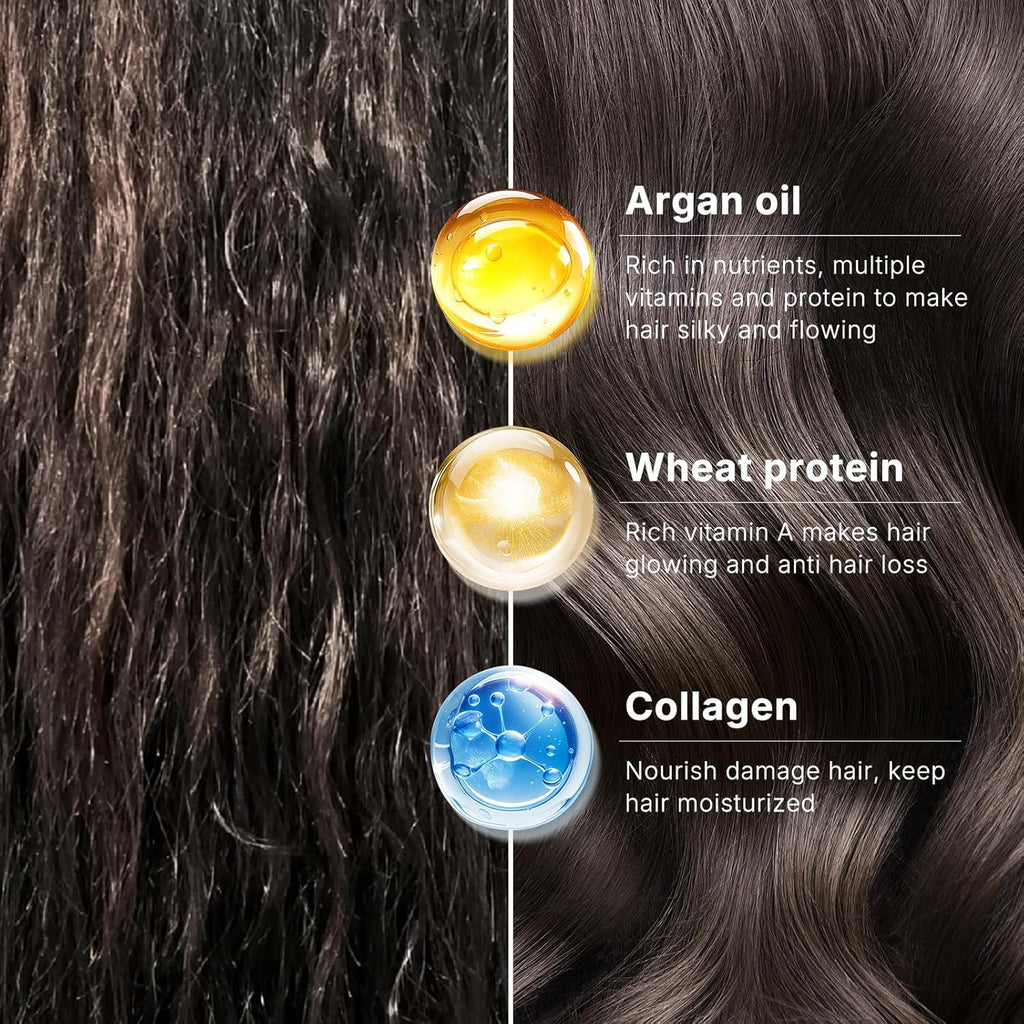 Collagen Hair Mask & Argan Oil Set, Deep Conditioning Hair Treatment for Dry Damaged Hair, Repair & Moisturize All Hair Types, 16.9 Fl Oz + 1.69 Fl Oz
