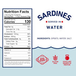 Sardines in Water, 3.75 Oz Can (Pack of 12) - Wild Caught Sardines - 12G Protein per Serving - Gluten Free, Keto Friendly