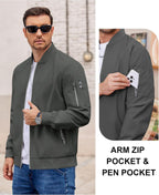 Men Bomber Jacket Lightweight Casual Fashion Stylish Windbreaker | Zip up Bomber Jacket, Water & Wind Proof Jacket with Zip Pocket, Fashion Stylish Lightweight Windbreaker for Spring Fall