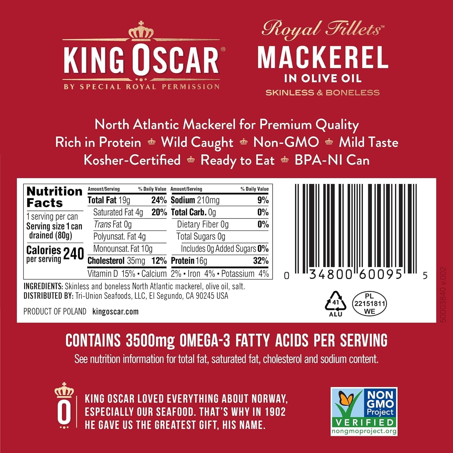 Skinless & Boneless Mackerel Fillets in Olive Oil, 4.05-Ounce Cans (Pack of 1)