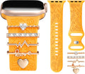 Flower Engraved Band Compatible with Apple Watch Bands for Women 40Mm 38Mm 41Mm 42Mm, Soft Silicone Strap with Dressy Decorative Apple Watch Charms for Iwatch Series 11 10 9 8 7 6 5 4 3 2 1 SE