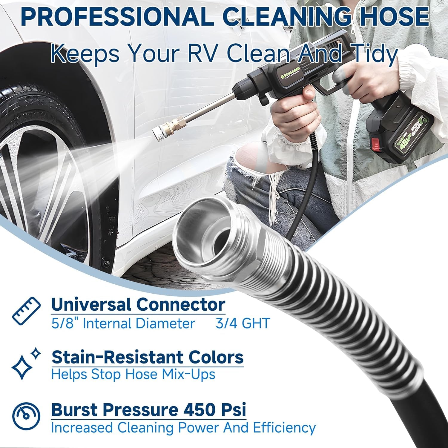 Camper & RV Black Water Hose, No-Kink Black Tank Hose for RV Camper, 50FT | No-Kink Black Water Hose for RV Camper, 50FT 5/8" Camper Sewer Hose with Storage Bag for Black/Gray Water, RV Tank Cleaning