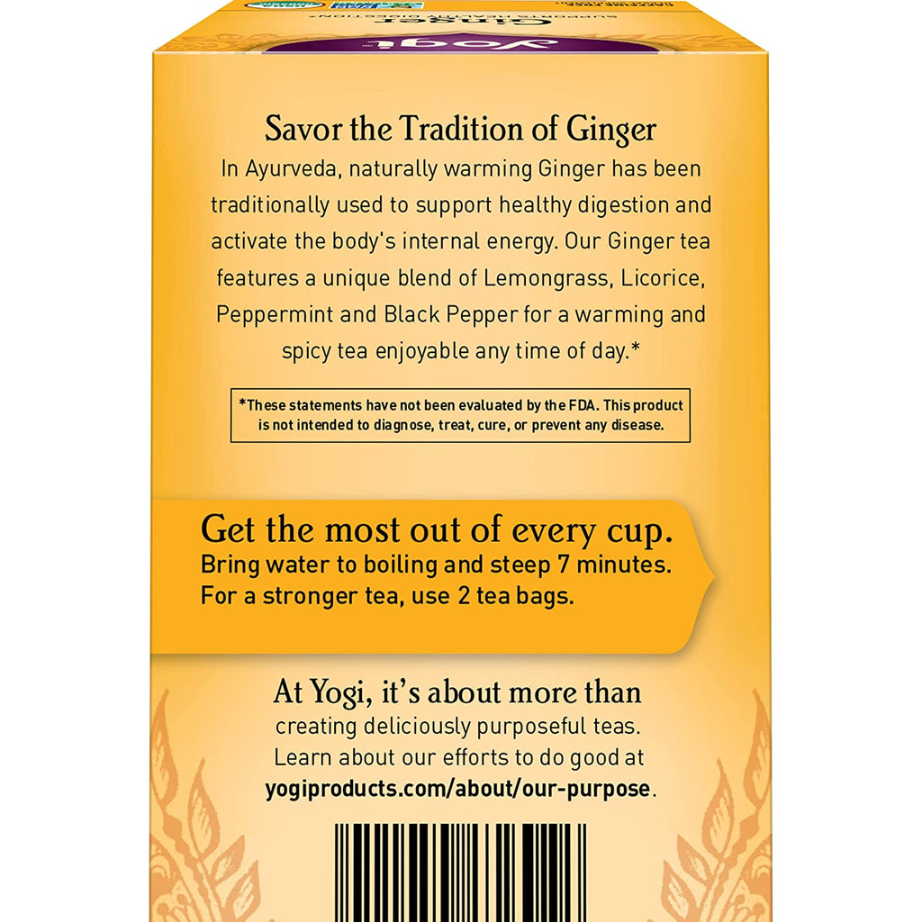 Tea Ginger Tea - 16 Tea Bags per Pack (4 Packs) - Organic Ginger Tea Bags - Digestive Support Tea - Includes Ginger Root, Lemongrass, Licorice Root, Peppermint Leaf & Black Pepper