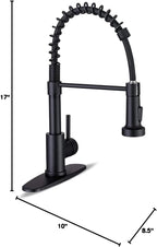 Pull-Down Kitchen Faucet, 2-Mode Sprayer, Matte Black, High Arc | 17-Inch Height, 360 Swivel, Deck Plate, SUS304, Fits 1- or 3-Hole Sinks, Ceramic Cartridge, Easy-Clean Nozzles