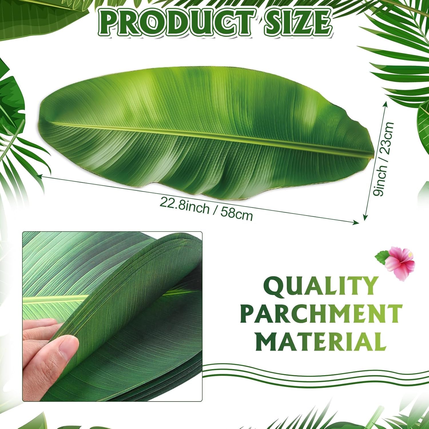 60 Pcs Banana Leaves Parchment Paper Leaf Tropical Artificial Banana Leaves for Cooking Charcuterie Board for Food Serving Hawaiian Party Decoration 22.8 X 9 Inch Centerpieces Placemat