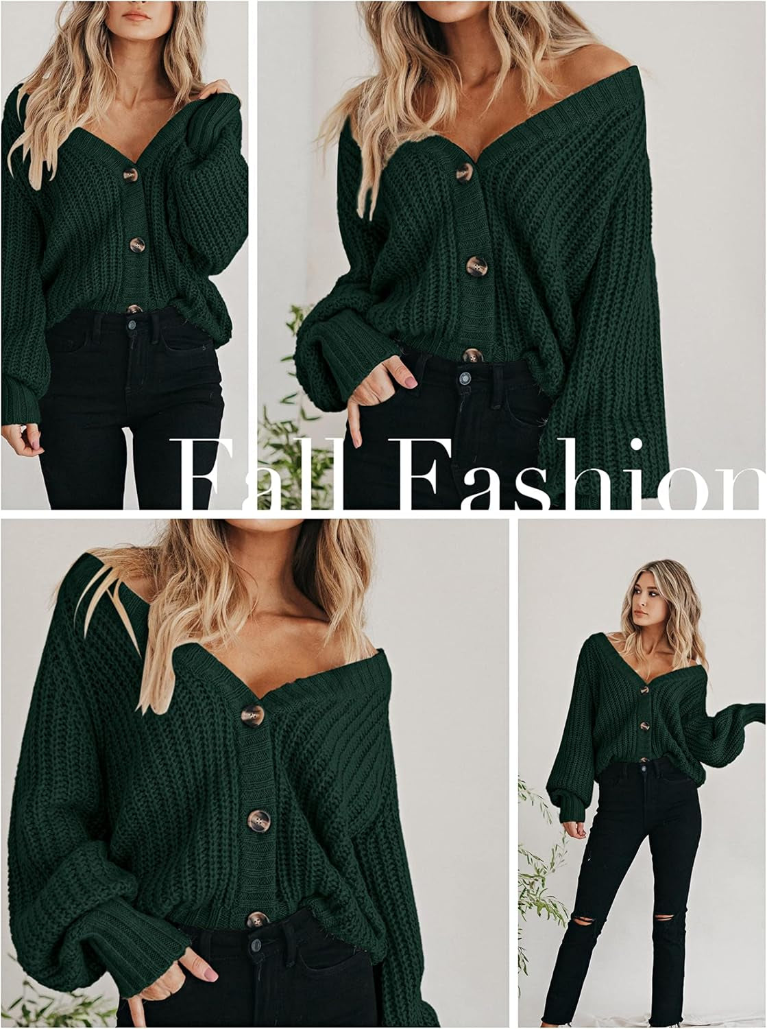 Women'S Chunky Knit Open Front Cardigan Sweaters Fall Outfits | V Neck Button Loose Short Cardigan Outerwear Coats, Slouchy Drop Shoulder Loose Cute Sweaters, Fall Clothes for Work & Office