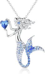 Fashion Mermaid Birthstone Necklace Jewelry White Gold Plated Austrian Crystal Pendant Gifts for Women