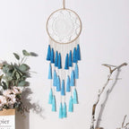 Macrame Dream Catcher Wall Hanging, Blue Large Boho Bedroom Decor | Handmade Tassel Feather Ornament, Natural Cotton, Modern Chic Living Room Nursery Art Decor, Blessing Gift for Women Girls