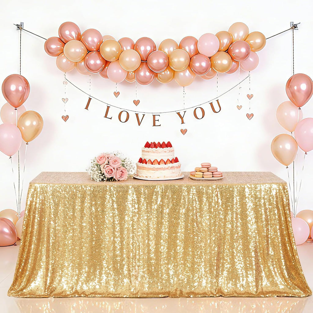 Gold Tablecloth, 60X102 Inch Sequin Rectangle Table Cover for Valentines Cake Dessert Exhibition Party Birthday Events