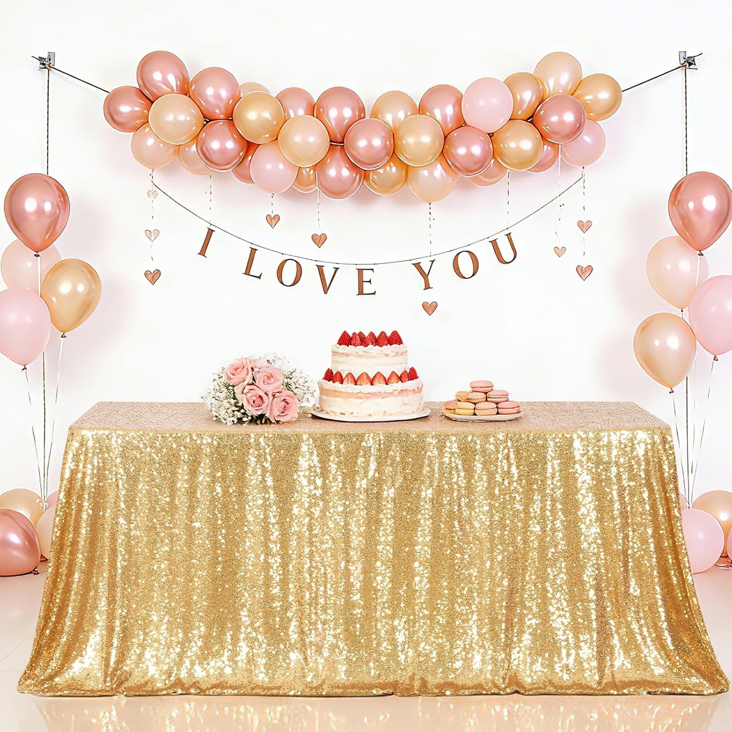 Gold Tablecloth, 60X102 Inch Sequin Rectangle Table Cover for Valentines Cake Dessert Exhibition Party Birthday Events