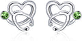 Nurse Earrings 925 Sterling Silver Stethoscope Studs Earrings Simulated 12 Months Birthstone Crystal from Austria, Graduation Jewelry Gifts for Nurse Doctor RN Medical Student