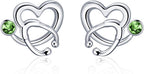 Nurse Earrings 925 Sterling Silver Stethoscope Studs Earrings Simulated 12 Months Birthstone Crystal from Austria, Graduation Jewelry Gifts for Nurse Doctor RN Medical Student