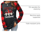 Christmas Shirts for Women Gnomes T-Shirt Candy Canes Plaid Tshirts | Merry Christmas Long Sleeve Shirt Xmas Shirts Raglan Gnome Tee Candy Cane Pullover Plaid Stripes Holiday Vacation Tops