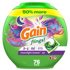 Flings Laundry Detergent Soap Pacs He Compatible 76 Ct Long Lasting Scent Moonlight Breeze